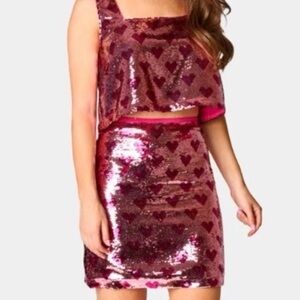 Buddy Love Pink Sequin Heart Crop Top